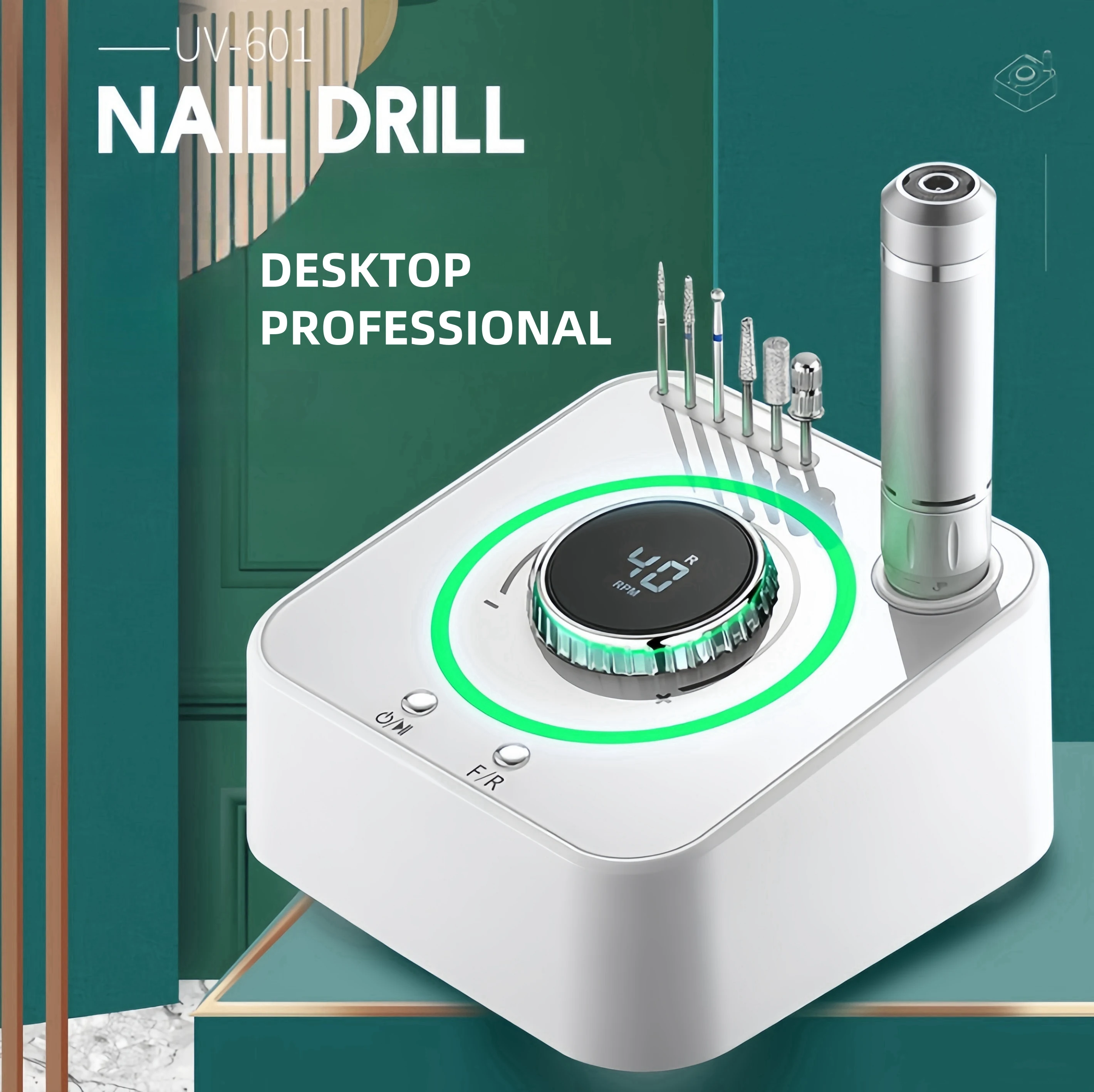 New UV-601 Desktop Gel Nail Grinder 40000RPM High Speed Nail Drill Polisher With LCD Large Display