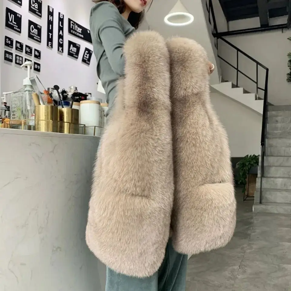 

New Luxury Faux Fox Fur Vest Women Short Faux Fur Vests Coat White Gilet Faux Fox Fourrure Autumn Winter Overcoat 2024 QY247