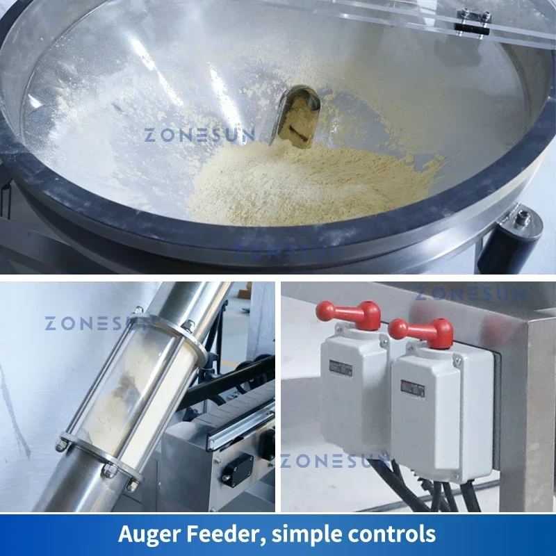 ZONESUN Automatic Auger Filler Three Heads Servo Motor Bottles Jars Flour Milk Chili Cocoa Powder Ground Coffee Machine ZS-FM5A