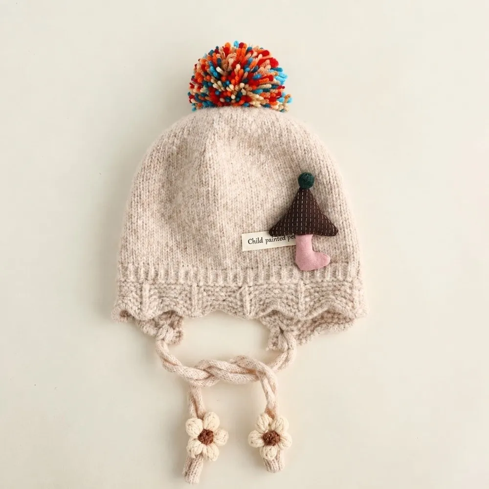 New Knitted Beanie Hat Braided Tassel Warm Winter Knit Hat Soft Ear Flap Hat For Girls