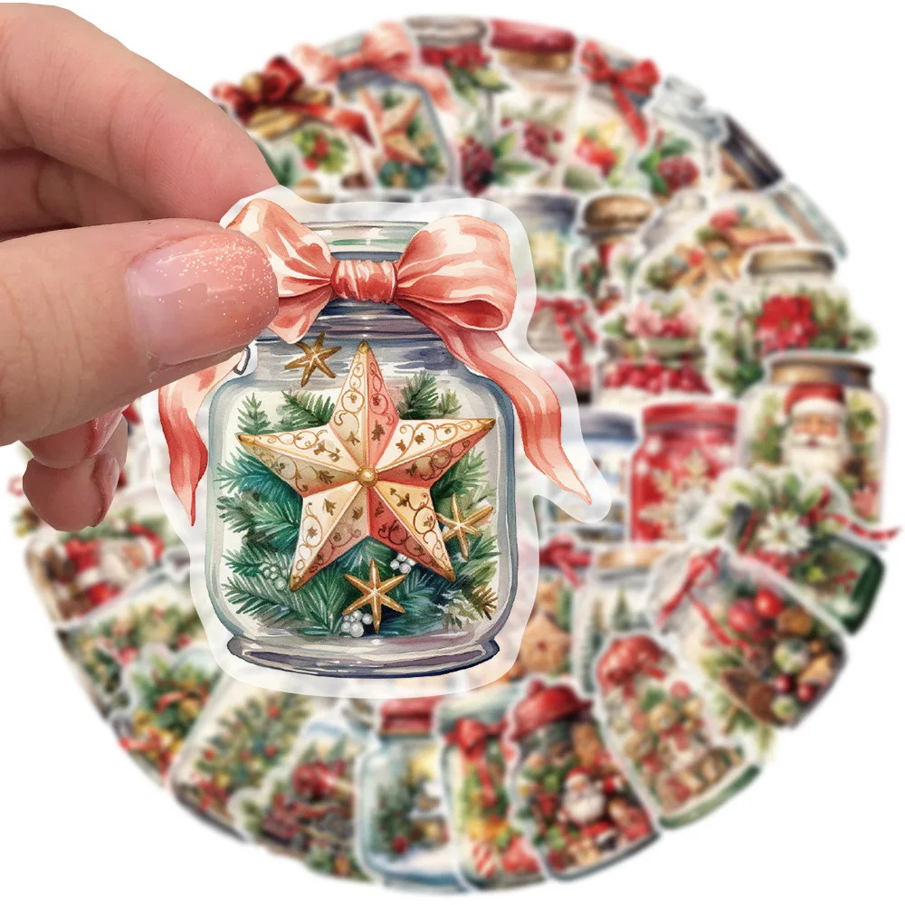 10/50PCS Cute Christmas Wishing Bottle Stickers Cartoon Santa Claus Decals Party Decoration Laptop Phone Luggage Fridge Gifts