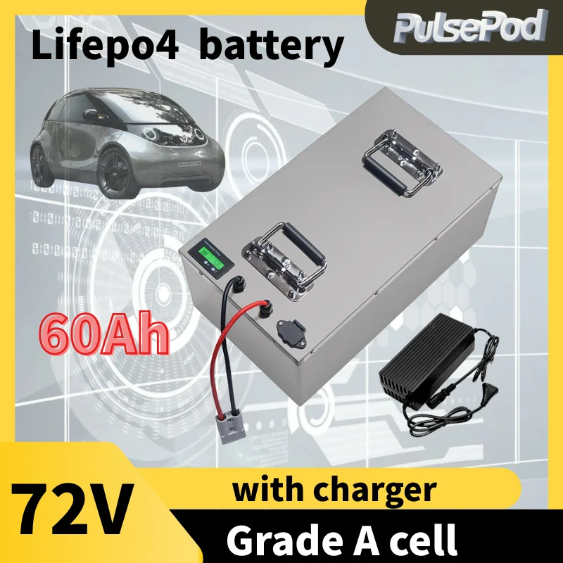 

PulsePod lithium 72V 60Ah lifepo4 battery BMS 24S for 8000W 3500W bicycle bike scooter Motorbike Motorcycle + 10A charger