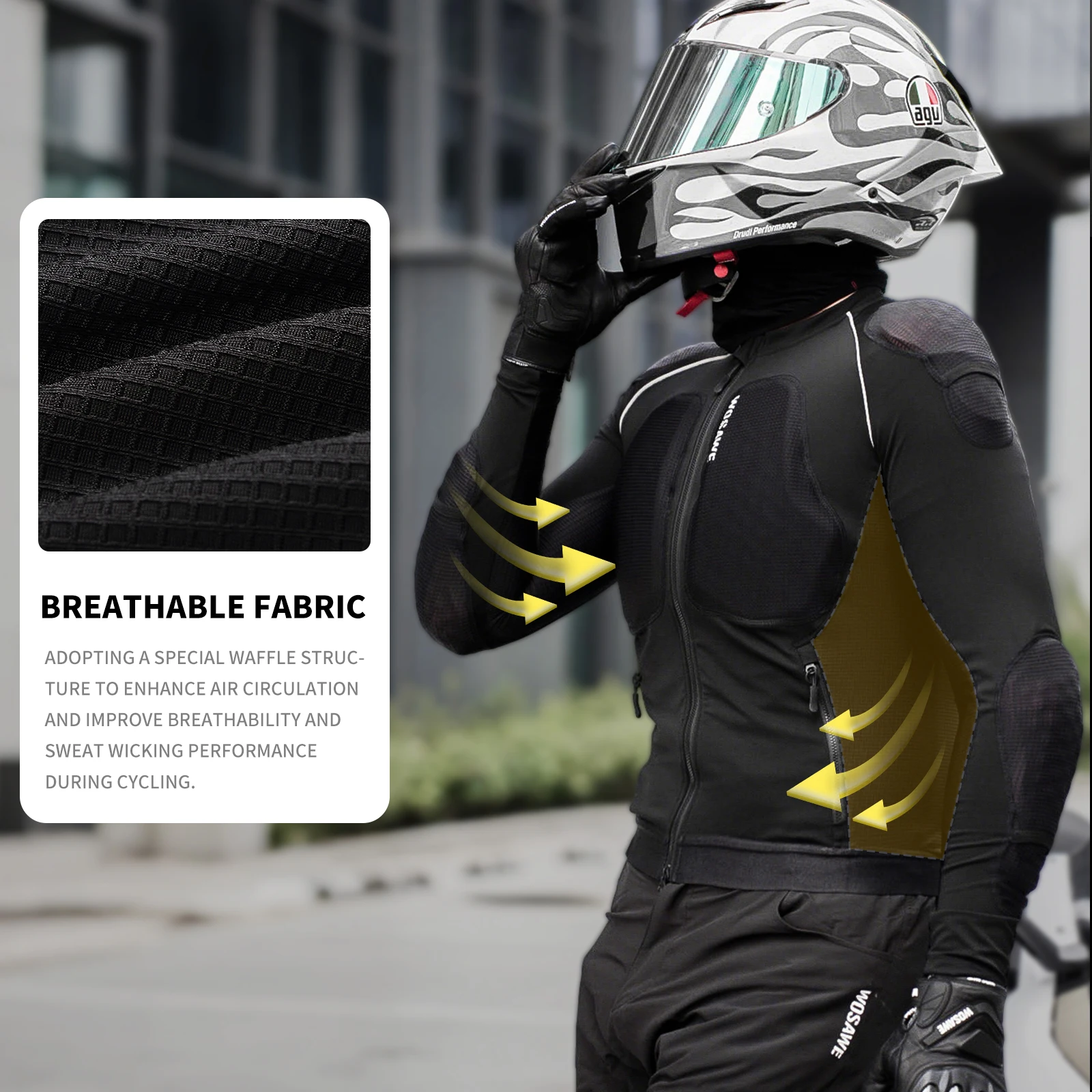 WOSAWE Herren-Sommer-Motorradjacke, leichte, weiche Motocross-Bekleidung mit CE-zertifiziertem Ganzkörperpanzerschutz