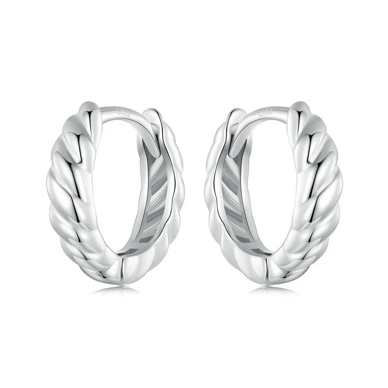 Bamoer 925 Sterling Silver minimalistyczny Vintage kolczyki w kształcie obręczy nowe nieregularne proste kolczyki dla kobiet modna biżuteria na prezent 2024 — zdjęcie 2