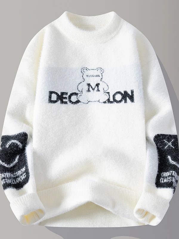 

Teenage Bear Patterned Thiened Soft Knitted Sweater Men's Winter Warm Base Layer irt Casual Sle Water Waed Nylon Poly...