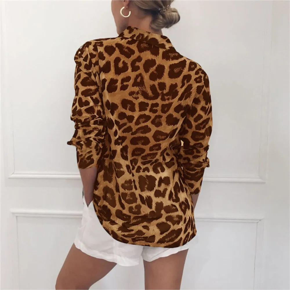 Fashion Turn Down Collar Single Breasted Cardigan Blouse Tops 2024 Casual Leopard Print Long Sleeved Chiffon Women\'s Shirt Femme