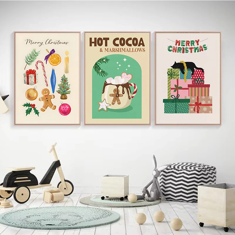 هدايا عيد الميلاد الساخن الشوكولاته القهوة الزنجبيل البيت المشارك طباعة الرسم على لوحات القماش الجدارية صور غرفة ديكور المنزل هدية #2