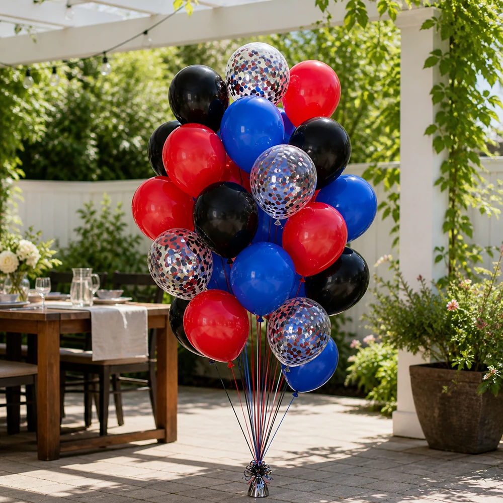 30Pcs Red Blue Black Latex Balloons Set Clear Confetti Balloons Superhero Theme Birthday Party Photo Props Decoration Supplies - view 6