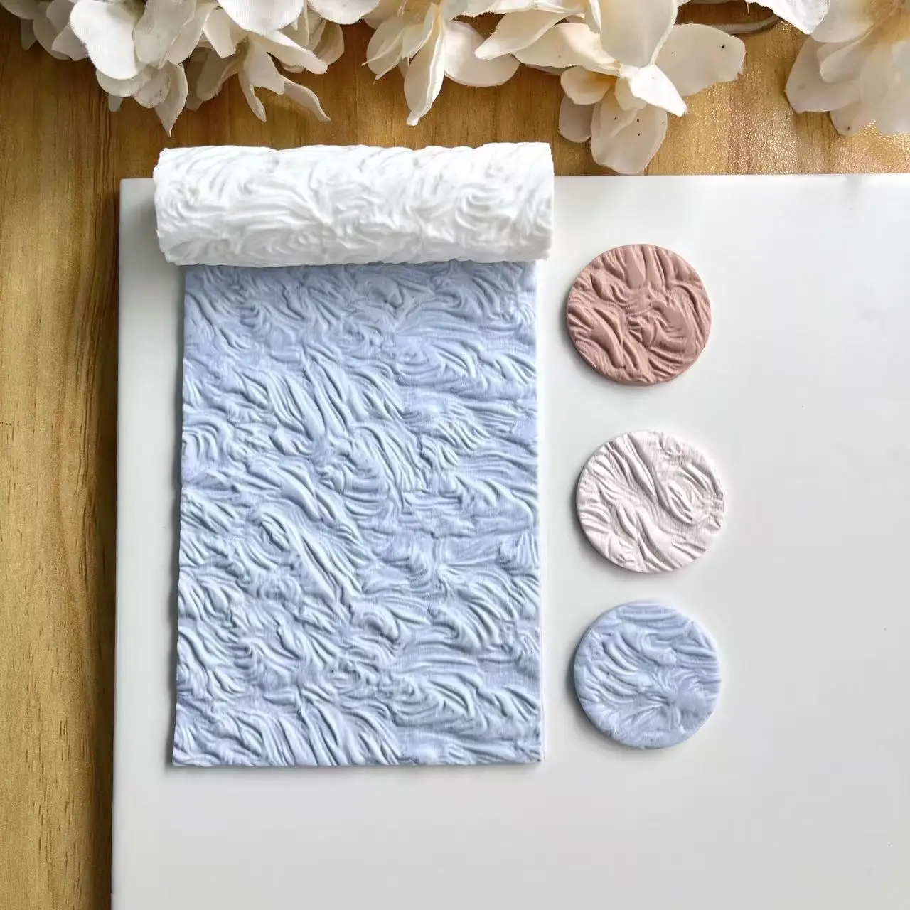 Rodillo de textura sin costuras de arcilla polimérica con textura de onda oceánica, pendientes de arcilla polimérica con textura de onda oceánica de verano, cortador de arcilla polimérica