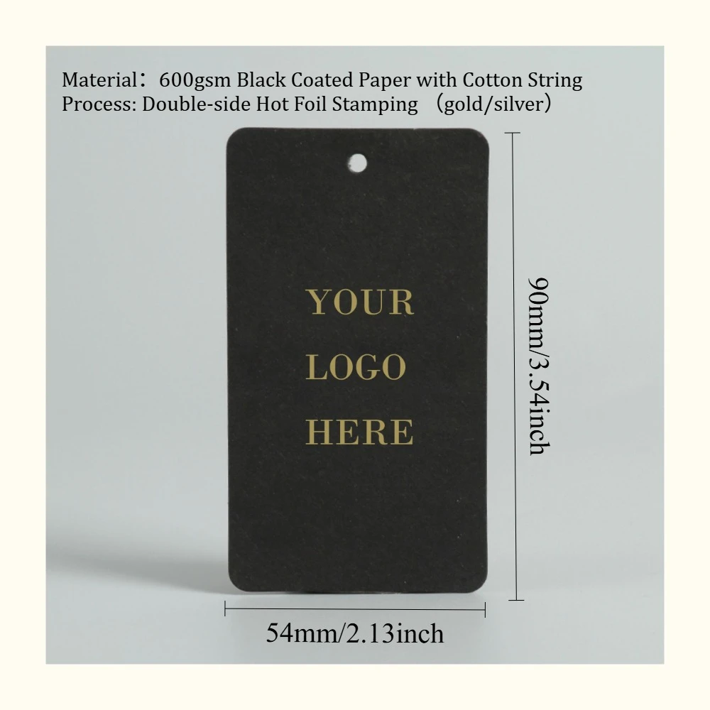 Custom Foil Stamping Hang Tags 600gsm Black Paper for Clothing/Bags/Shoes 100/200/500pcs view 3