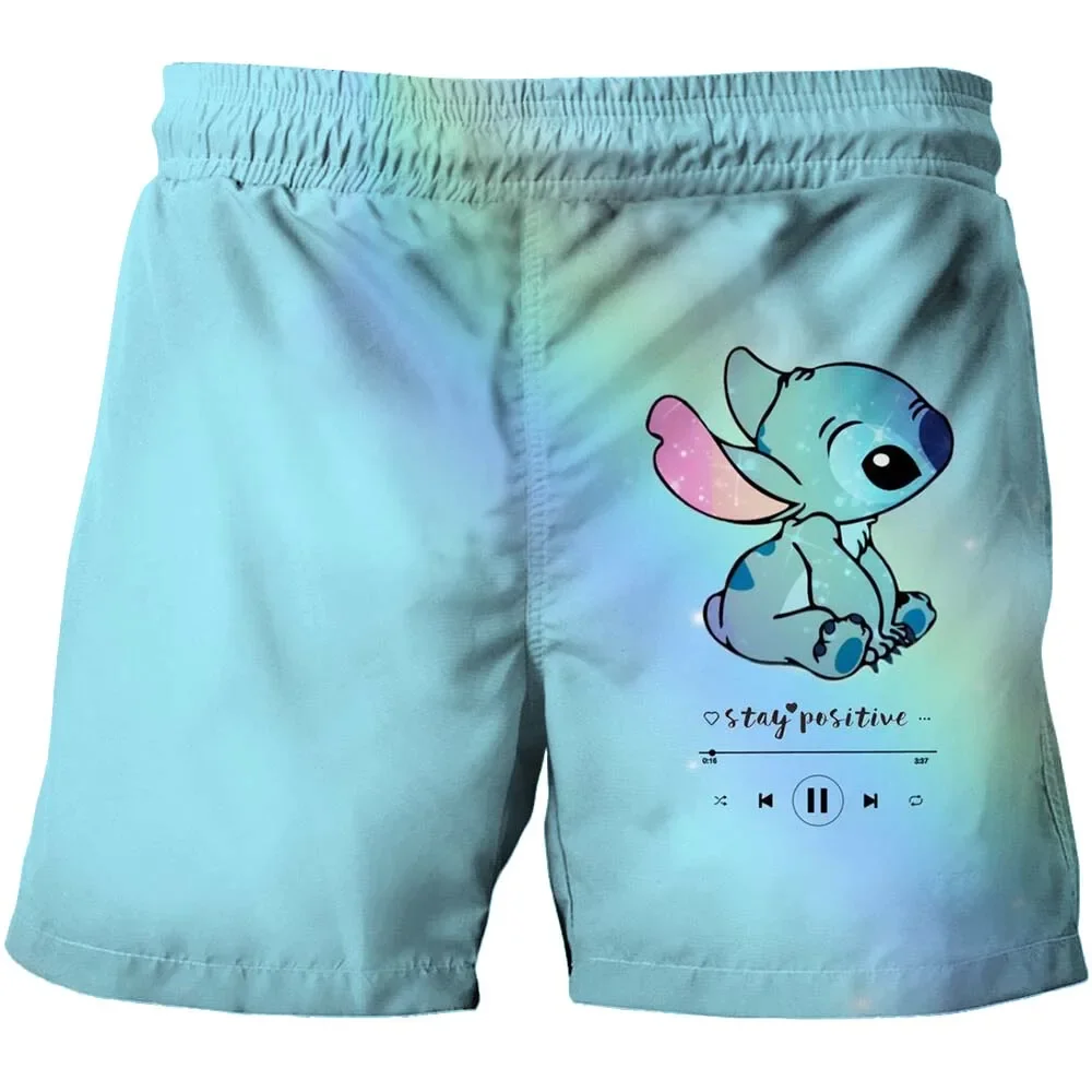 Disney Stitch Children's Beach Pants 4-14Y Short Pants New Girl Boys Harajuku Children's Pants 3D Cartoon Printing Cool