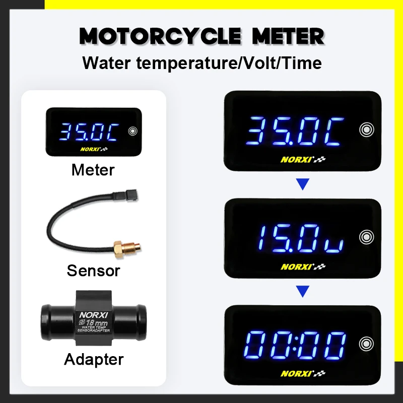 Motorcycle thermometer universal Voltage Time 3 IN 1LED Digital Display Automatic brightness adjust motorcycle temperature meter