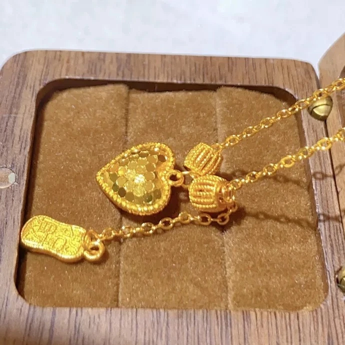 Fine 18 K Gold Color Heart Shape Pendant Necklace for Women Wedding Birthday Not Fade Jewelry Chain Gifts 4