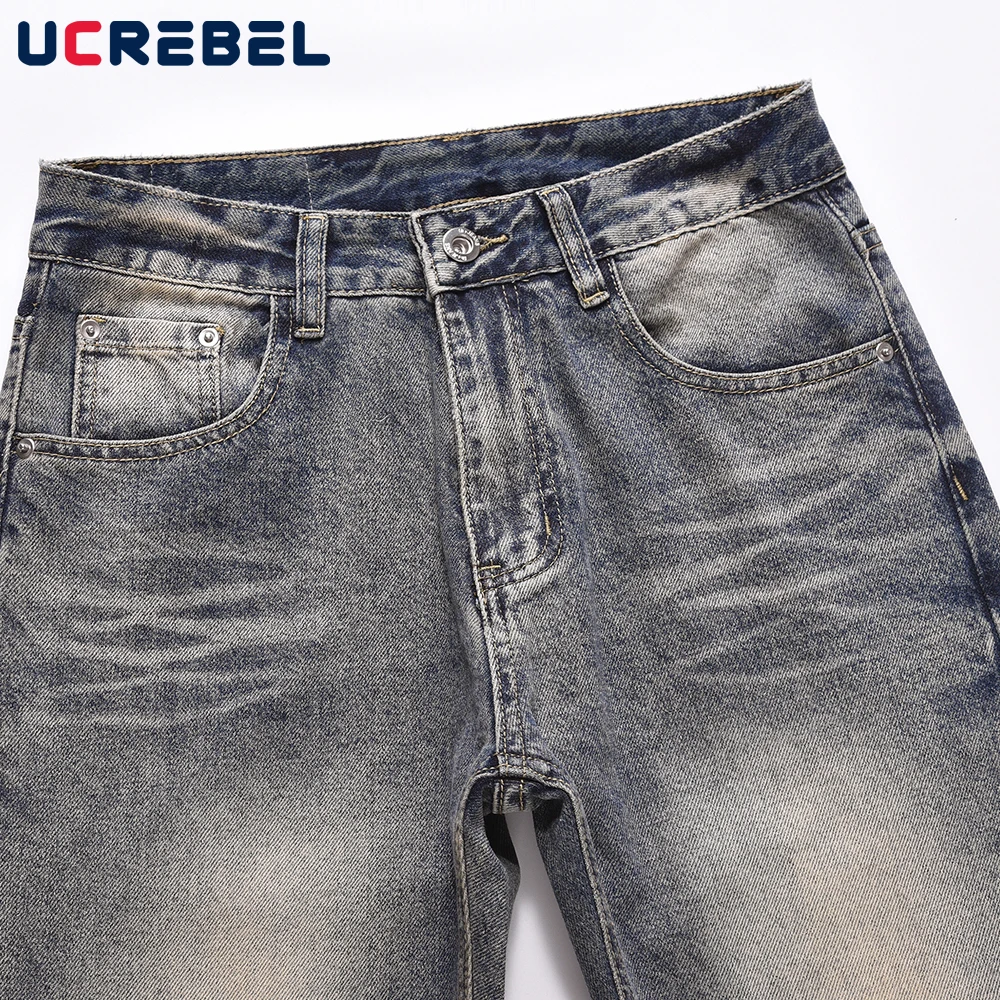 الرجال الجينز الأزرق المتعثرة ، غسلها الدنيم السراويل ، ملابس الشارع عادية ، مستقيم الساق ، الخريف ، الشتاء #3