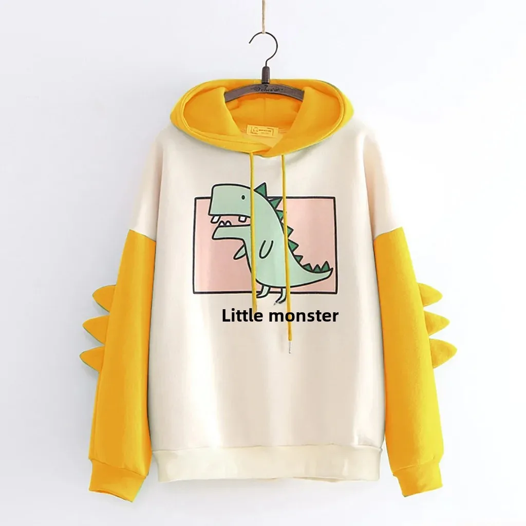 2019 Amazon Printing Dinosaur Color Blocking Sweatshirt Women's Winter Korean Style Campus Spirit Hoodies