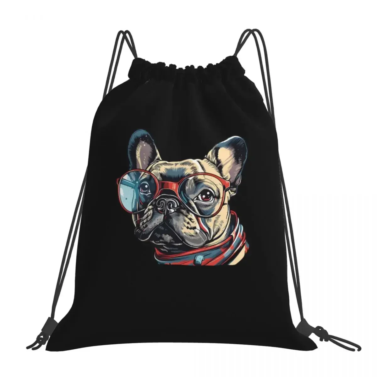 French Bulldog Vibes Backpacks Casual Portable Drawstring Bags Drawstring Bundle Pocket Sundries Bag BookBag For Travel Students