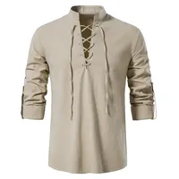 Vintage Cosplay Medieval Mens Pirate Shirt Retro Renaissance Gothic Victorian Halloween Carnival Costume Lace Up Hippie Shirts