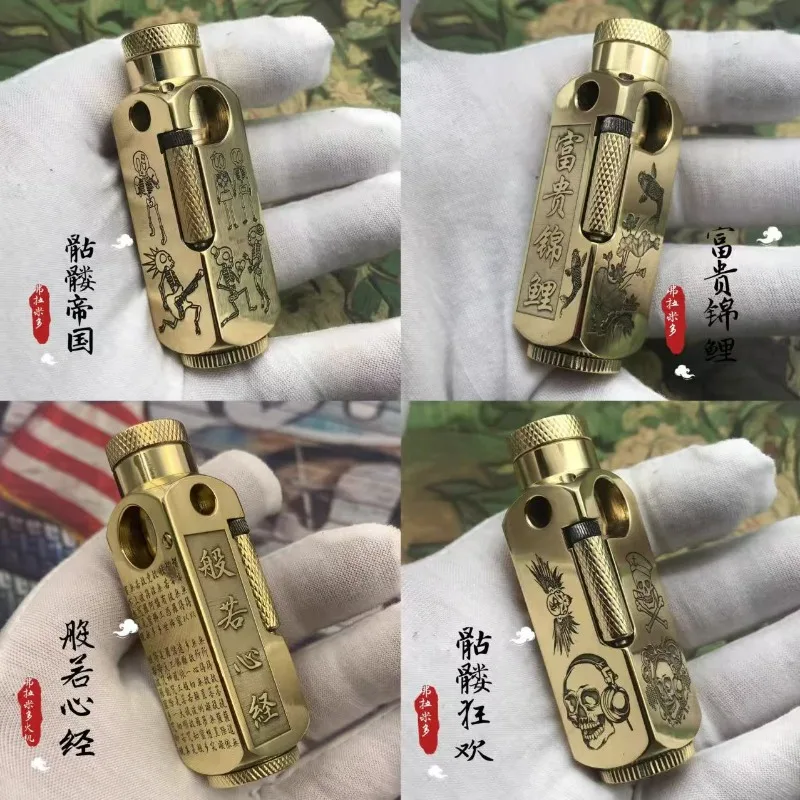 Luxury Heavy-duty Trench Shaped Brass Lighter with Laser Carved Hexagonal Patterns, Personalized Retro Creative Lighter