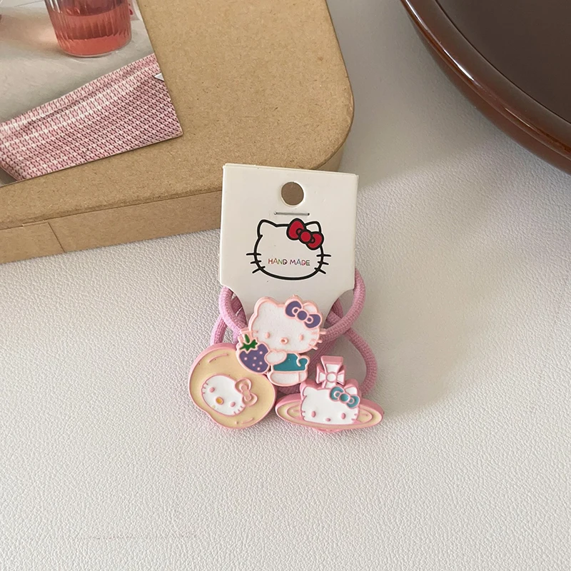 Sanrios Hellokittys Elasticity Hair Ties for Women Hair Rings Soft Hair Ropes Durable Rubber Bands Solid Color Girls Headdress