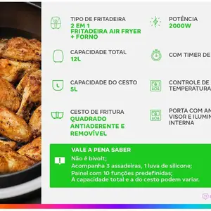 Elektrische Fritteuse ohne Öl/Luft-Fritteuse-Mondialofen-Ofen Afon-12L-Bi Black 12L-110V 12 Hauptverkäufe Elektrische Breitmaschine - №4