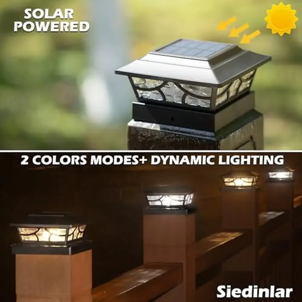 Solar Post Lights Outdoor 4 Modes Deck Fence Post Cap Light for 4x4 5x5 6x6 Vinyl Wooden Posts Patio Garden Decor (6 Pack)