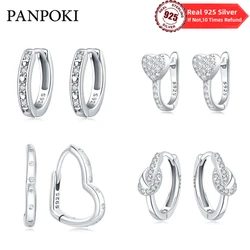 Genuine 925 Sterling Silver Simple Heart Shape Earrings Fit Original Charms Hoop For Women Girls Stud Earring Fine Jewelry Gifts