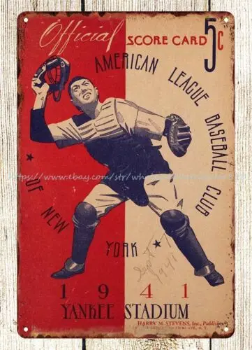 1941 baseball  Scorecard metal tin sign