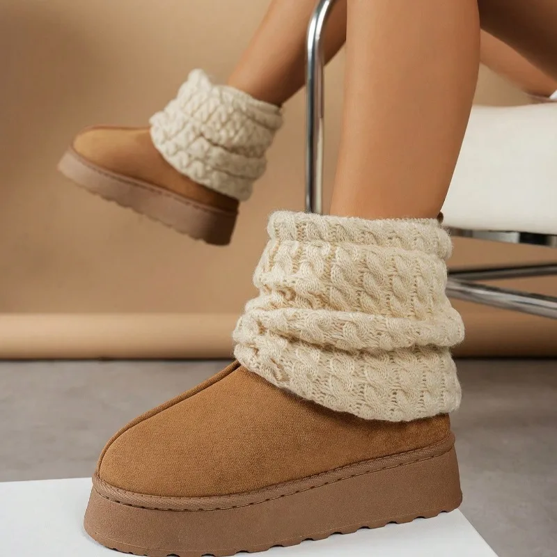 الشتاء لطيف الدافئة سميكة وحيد مريحة الأحذية النسائية أفخم بطانة أنبوب قصير سليم جورب محبوك الثلوج الأحذية #1