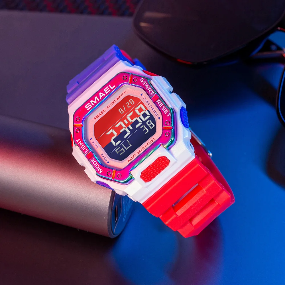 SMAEL SMAEL Orologio da coppia per studenti sportivi per il tempo libero Orologio elettronico luminoso impermeabile da 50 m con quadrante grande