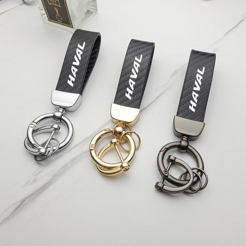 For haval f7 h6 f7x h2 h3 h5 h7 h8 h9 m4 New Carbon fiber Leather Car KeyChain Custom Rotating Horseshoe Key Rings accessories