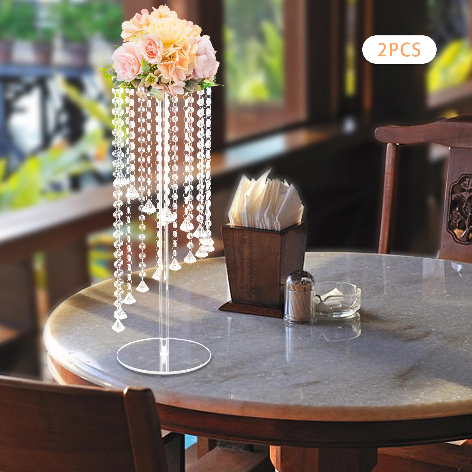2 Pcs Acrylic Vase Stands for Crystal Centerpiece Table Decorations - Elegant Geometric Flowers Stand for Party Weddings