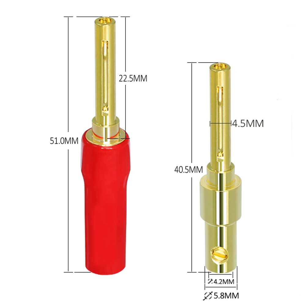 Som Musical-Plugue Banana Banhado a Ouro, Alto-falante Audiófilo, Cabo de Áudio, Plugue Banana, Conector de Áudio, 4mm, 2 Pcs, 24 Pcs, 100 Pcs