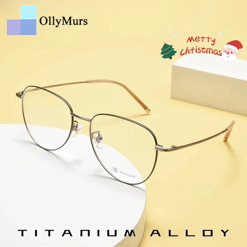 ollymurs-新レトロオーバルカスタムメガネ男性と女性のための超軽量チタン処方眼鏡シンプルなデザイナー眼鏡