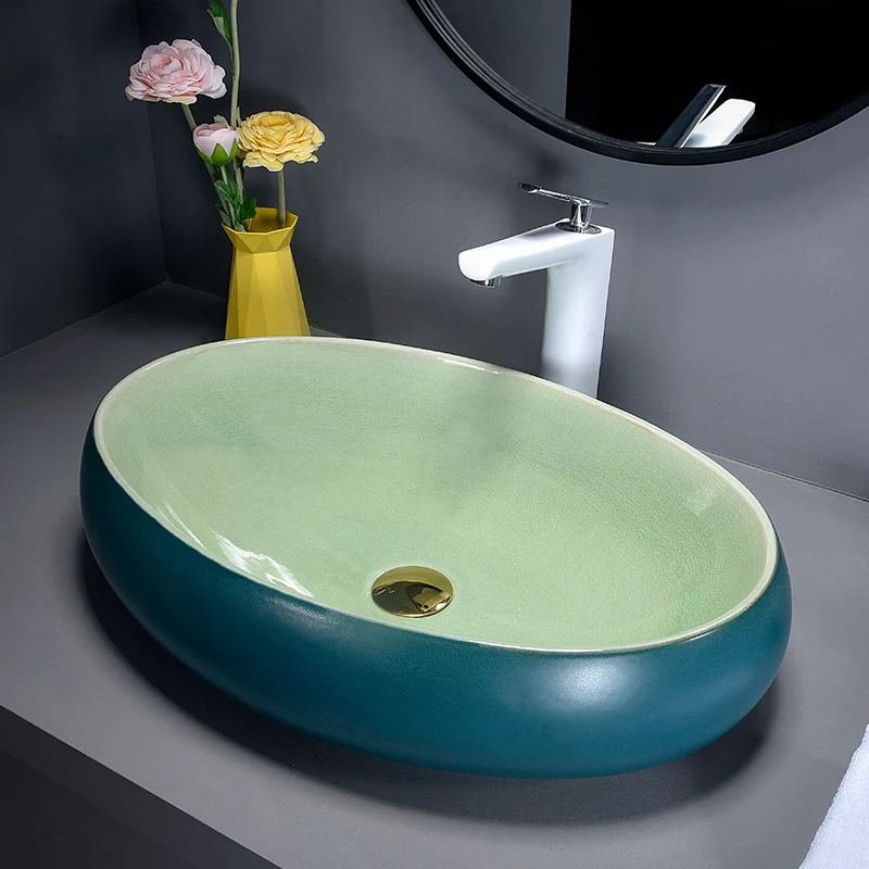 Porcelain China vessel sink Handmade Ceramic wash basin Lavobo Round Countertop bathroom sink modern wash basin oval