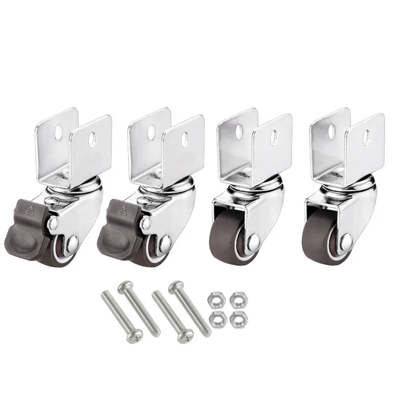 

4Pcs Crib Casters with Brake Wheels 1” Soft Rubber16-18mm Splint Swivel Caster Furniture Hardware