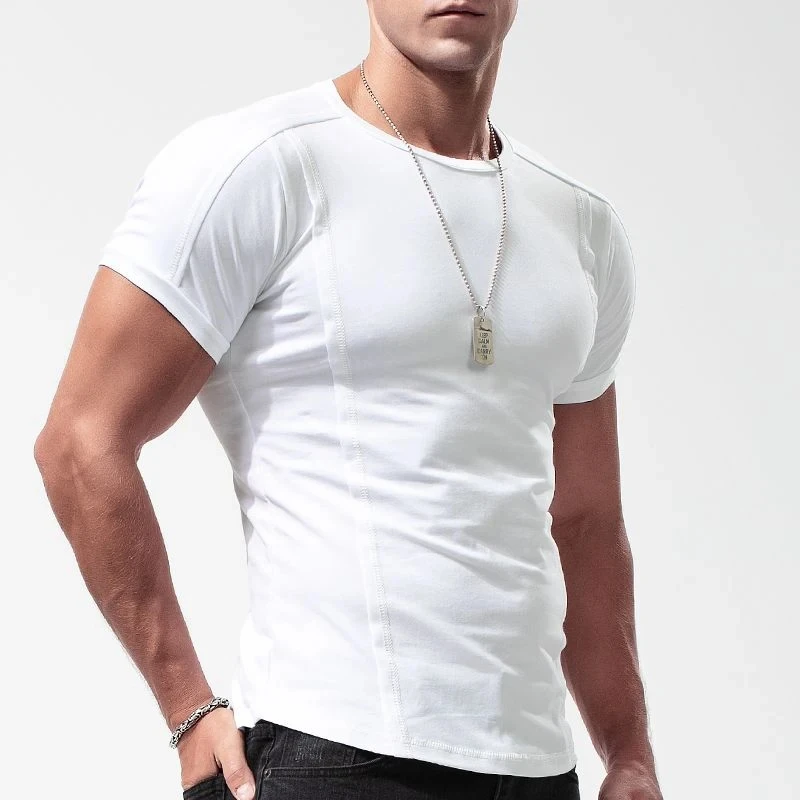 Summer Men's Crew Neck T Shirt Casual Slim Fit Cotton Short Sleeve Jogger T-Shirts Mens Pure Color Basic Top Tees image 5
