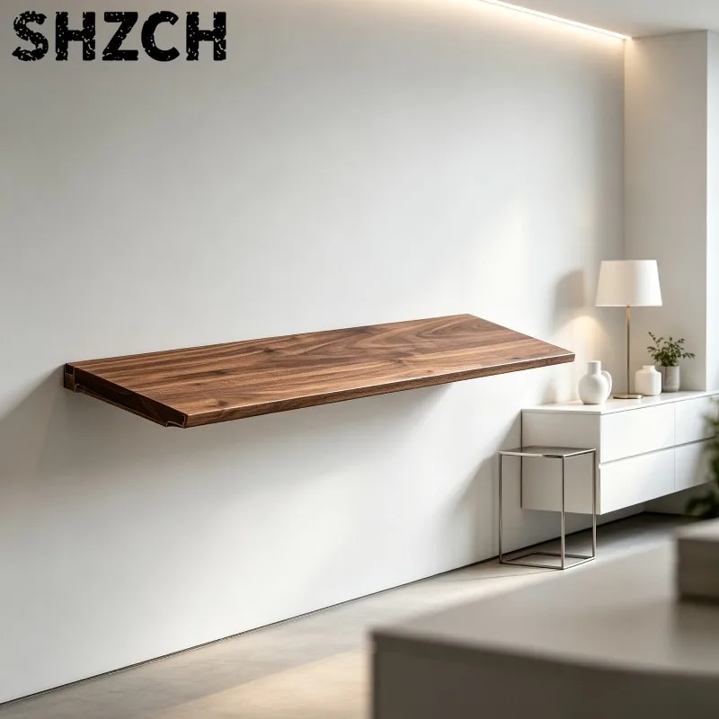 Natural Black Walnut Wall Shelf, Solid Wood Floating Board, Straight Display Rack, Hanging Storage Organizer for Home Decor.