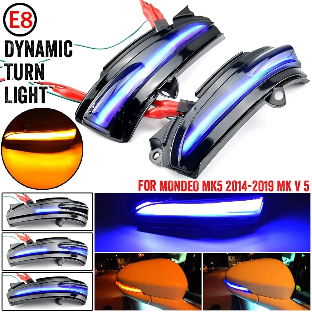 For Ford Fusion Mondeo MK5 2014-2019 Car LED Dynamic Side Rearview Mirror Light Turn Signal Light Blue Blinker Indicator