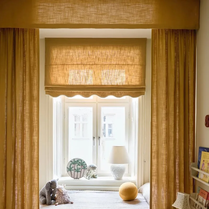 

Custom Made Linen Fabric Roman Blinds Light-Transmitting Design Decorative Curtains & Valances