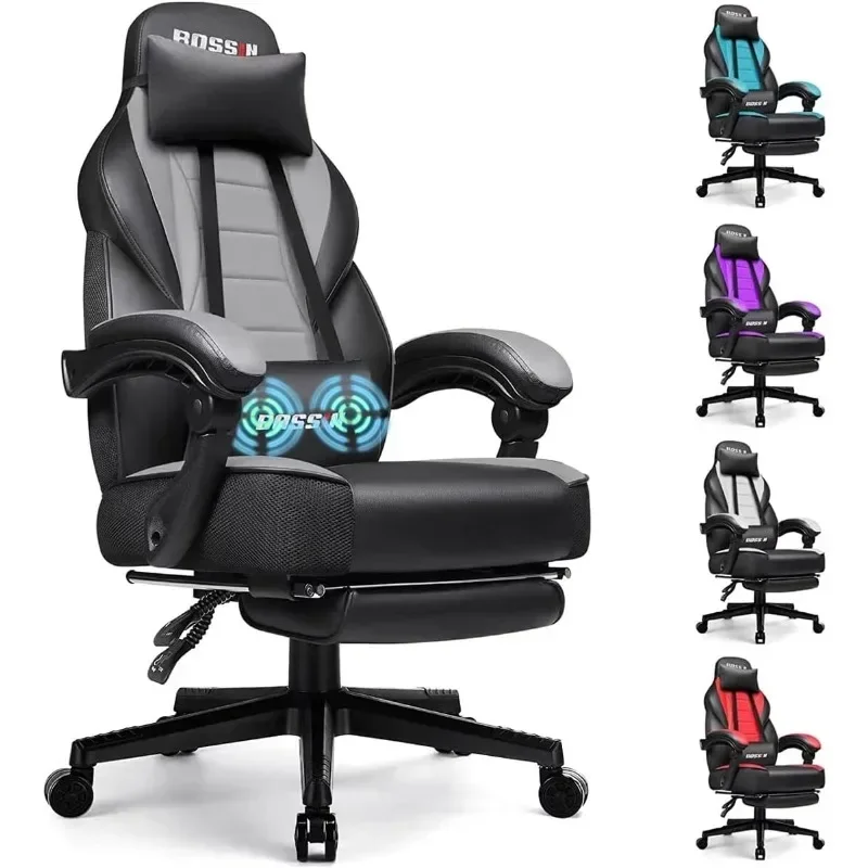 Gaming Chair with Massage, Ergonomic Heavy Duty Design with Footrest and Lumbar Support, Large Size Cushion High