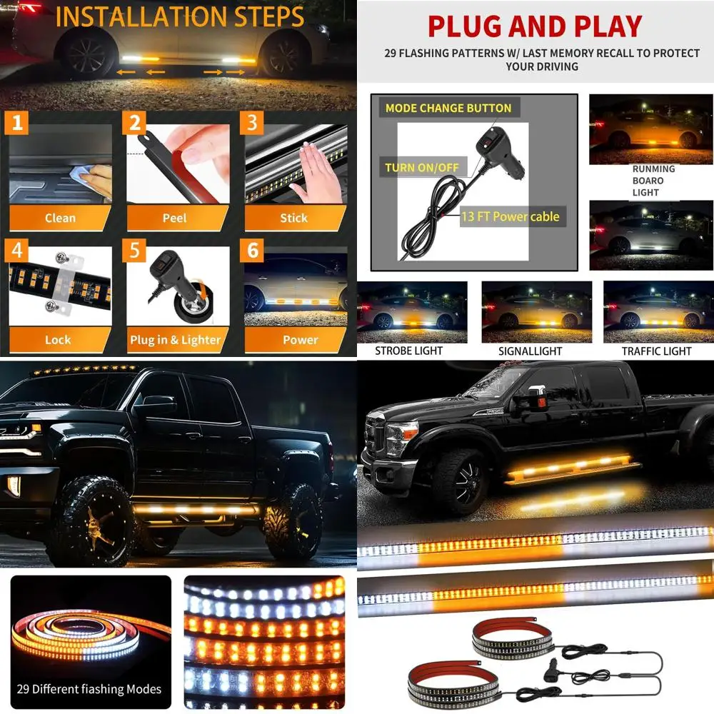 

70-дюймовая янтарно-белая полоса стробоскопов, 864 светодиодные аварийные огни для грузовиков, 29 моделей вспышек, водонепроницаемые, 12 В постоянного тока