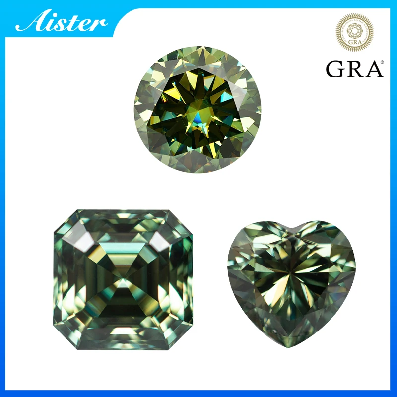 

Never Fade Green Colors Moissanite Stones GRA Certified round Pear Oval Emerald Heart Princess Radiant Cut for Jewelry Making