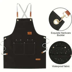 Cross Back Kitchen Apron Waterproof Canvas Chef Apron With Large Pocket and Adjustable Straps For Bubble BBQ Shop Nail Salon