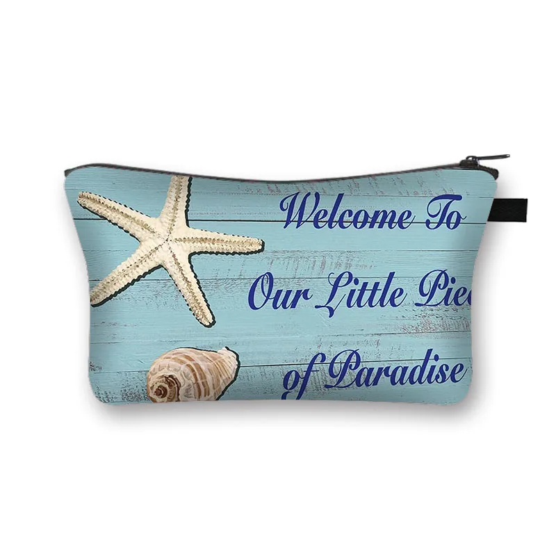 Welcome To The Sea Beach Starfish Shell Cosmetic Bag Girl Travel Lipstick Storage Bag Woman Wallet Coin Bags Cosmetic Case