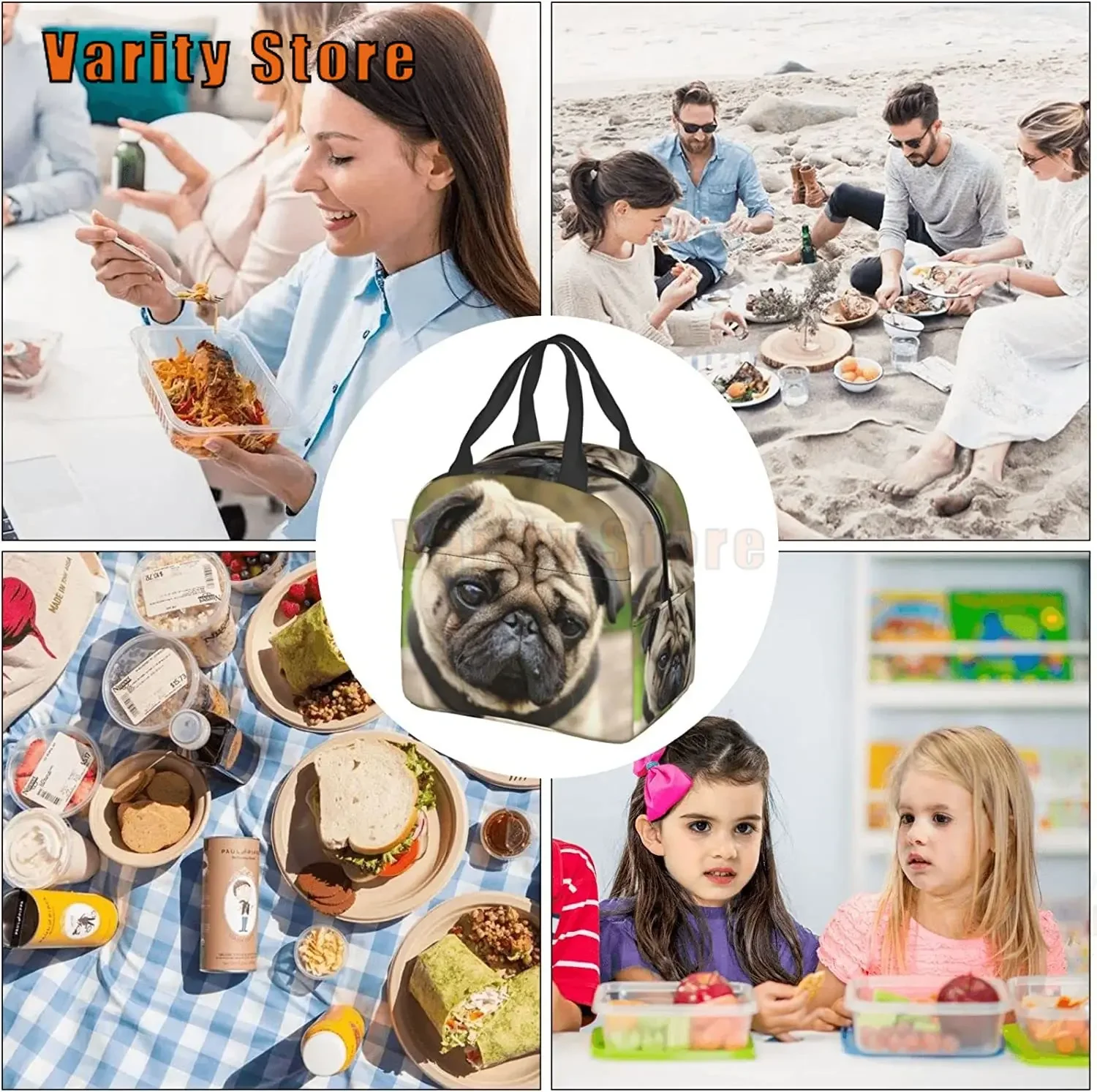 Pug Insulated Lunch Bag For Women Reusable dog Lunch Box Men Food Containers Portable Cooler Bags Reusable Snack Bag