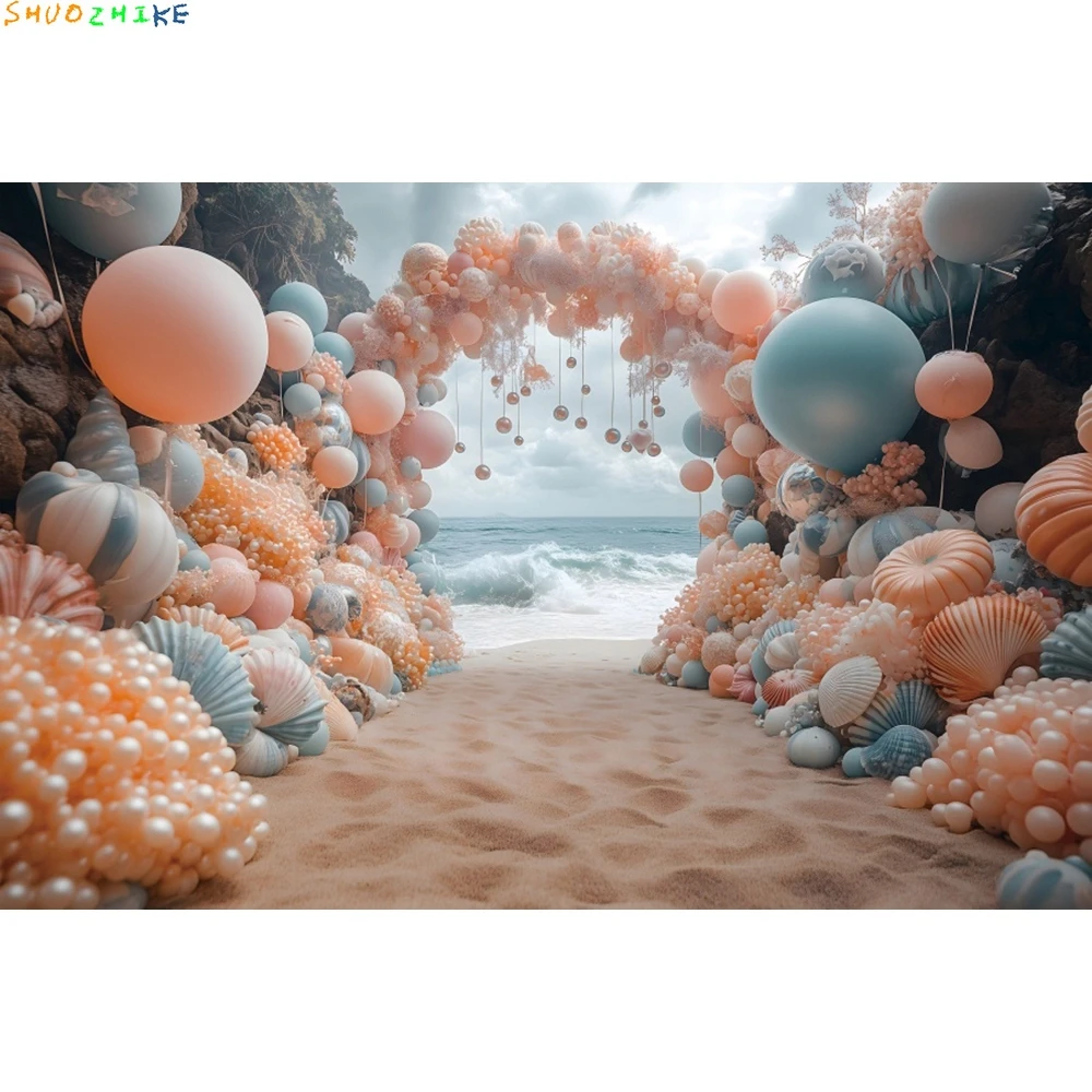 Подводный мир, украшения для дня рождения, фон в виде ракушки, арки, Русалочки, принцесса для девочек, вечерние фон для фотосъемки