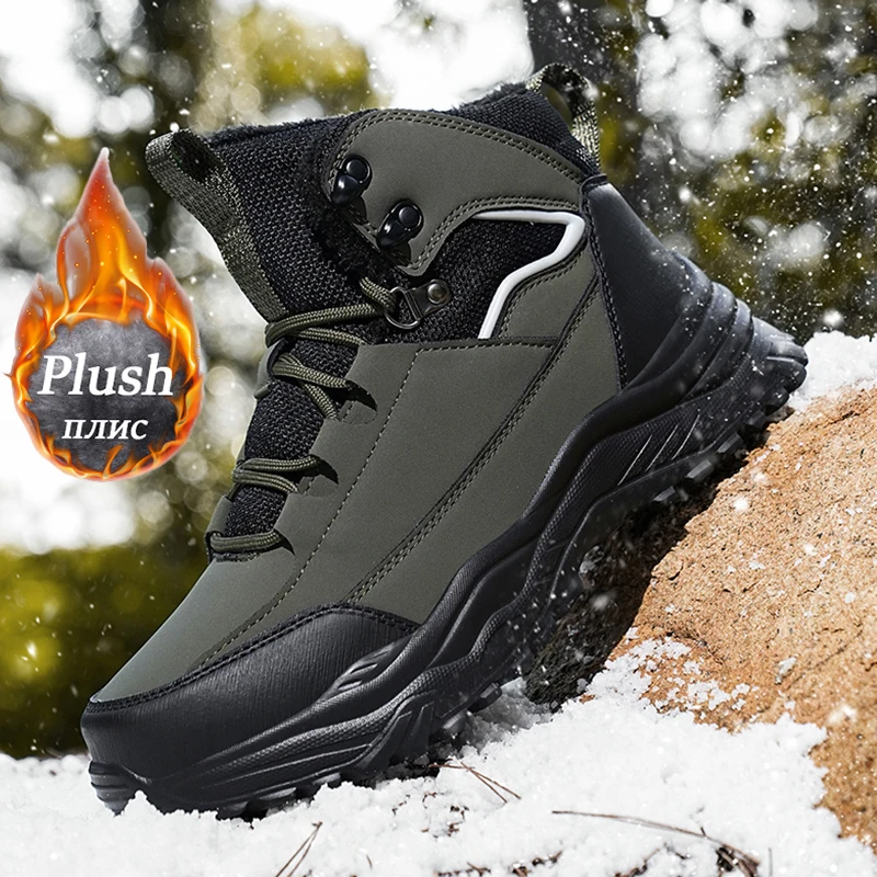 

Men's Snow Boots Winter Comfortable Plush Ankle Boots Outdoor Casual Shoes Anti Slip Waterproof Wear-resistant Hiking Sneakers