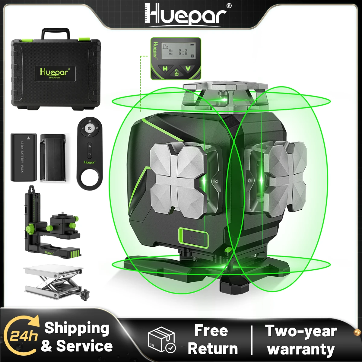 Huepar S04CG 16 lines 4D Cross Line Laser Level Bluetooth & Remote Control Functions Green Beam Lines With Hard Carry Case