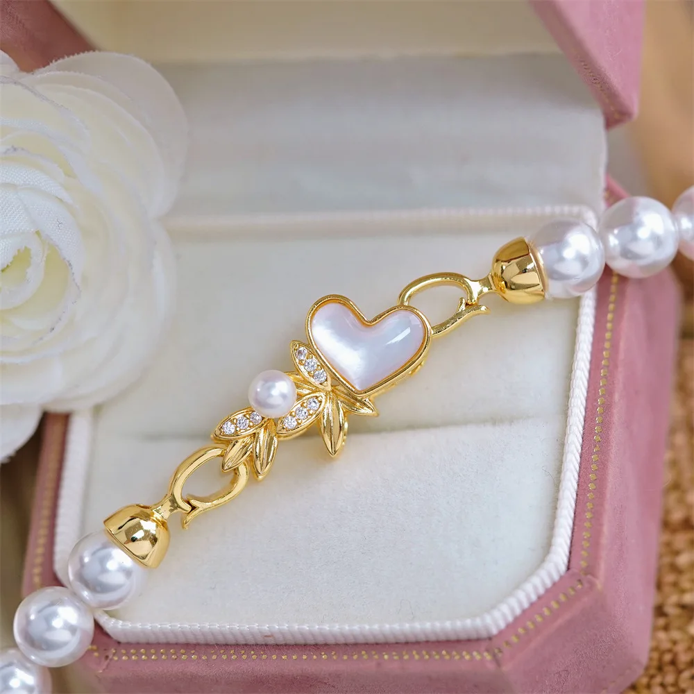 1 Piece Copper Plated Zirconium Heart Shell Pearl Necklace Bracelet Buckle DIY Jewelry Making Materials Accessories Wholesale