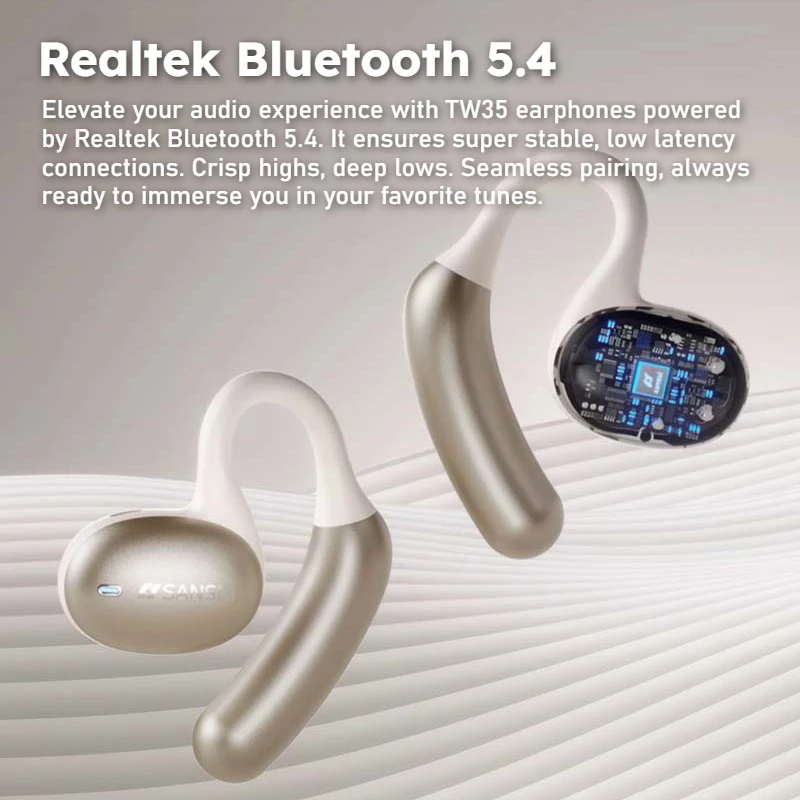 Sansui TW35 3D Spatial Audio Realtek Bluetooth 5.4 Headphone Deep Bass Open Ear Earphones 60 Hour Playtime Sport Headset IPX5